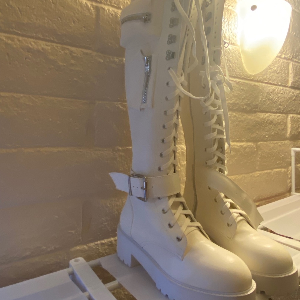 Current mood white vegan leather pocket boot